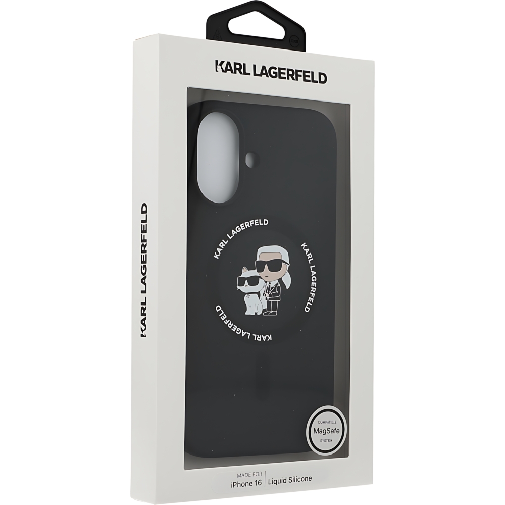 Etui Karl Lagerfeld Silicone Karl & Choupette Head dla iPhone 16 w kolorze czarnym